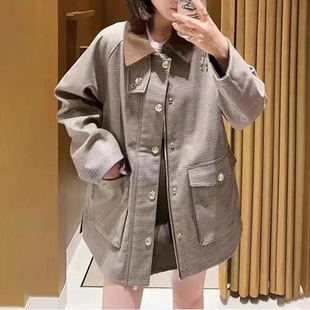 法单S家2024秋冬新款复古千鸟格撞色翻领外套俏皮A字百褶裙套装女