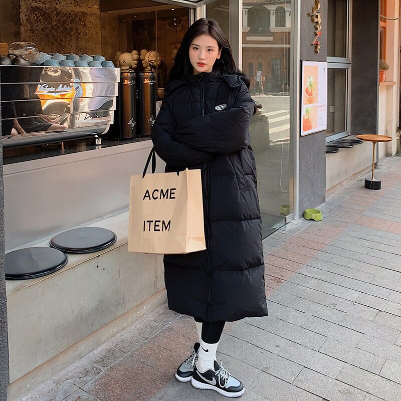黑色羽绒棉服女中长款过膝年冬季棉袄女宽松加厚棉衣