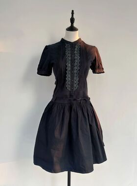 【墨织甜契】vintage轻亚连衣裙 蕾丝拼接门襟显瘦小众连衣裙