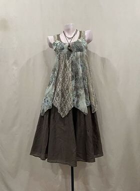 vintage古早森系背心上衣+半裙套装女夏小众中古气质高级感两件套