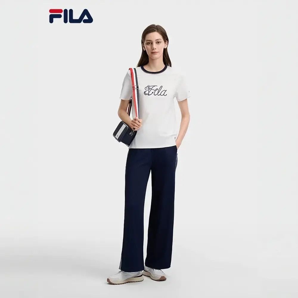 FILA斐乐女装2026夏款针织短袖衫百搭休闲刺绣圆领T恤F11W628109F
