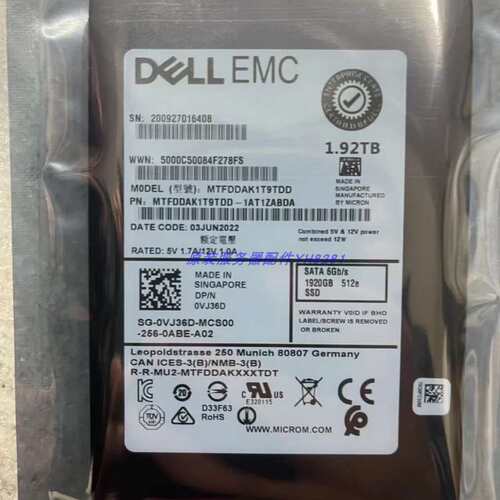 0VJ36D 1.92T 1.92TB SATA 2.5 服务器固态硬盘MTFDDAK1T9TD议价