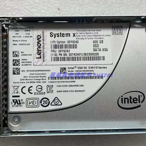 00YK242 00YK243 800G SSD SATA S3610服务器固态硬盘00YK246议价