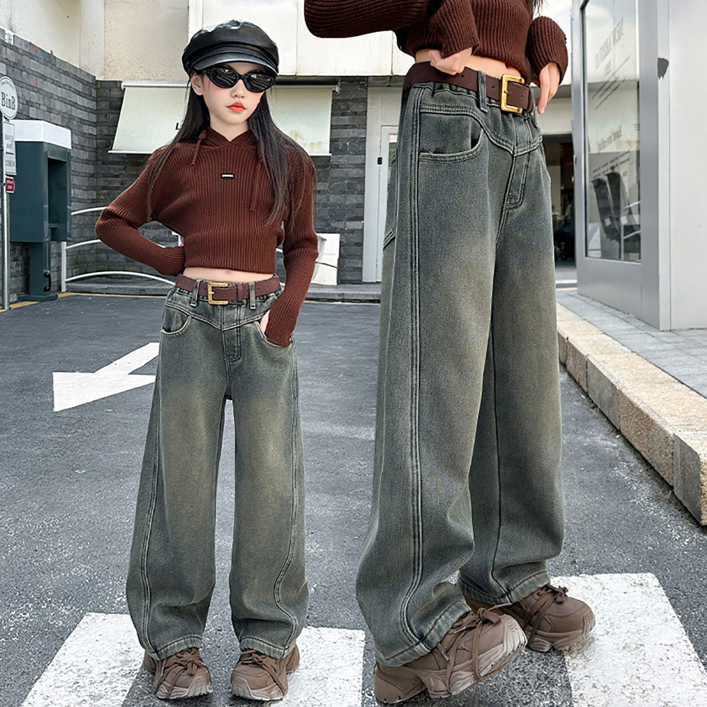 女童秋冬款裤子2026新款韩版中大童宽松时髦拼接阔腿裤长裤拖地裤,童装/婴儿装/亲子装,儿童牛仔裤,淘宝优惠券,粉丝福利购,淘宝优惠卷