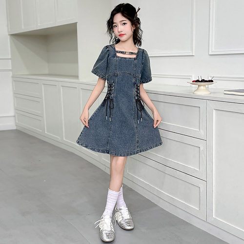 2026夏季韩系女童牛仔连衣裙
