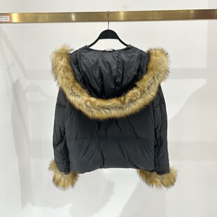 国际正品牌意大利连帽羽绒服女冬季短款piuma外套复古小个子毛领