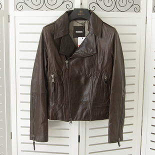 真皮机车女夹棉服！绵羊皮夹克栗色冬季保暖外套意大利品牌Mabrun