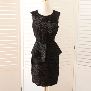 轻薄小黑裙礼服连衣裙！玛家织花收腰修身包臀无袖意大利品牌名媛