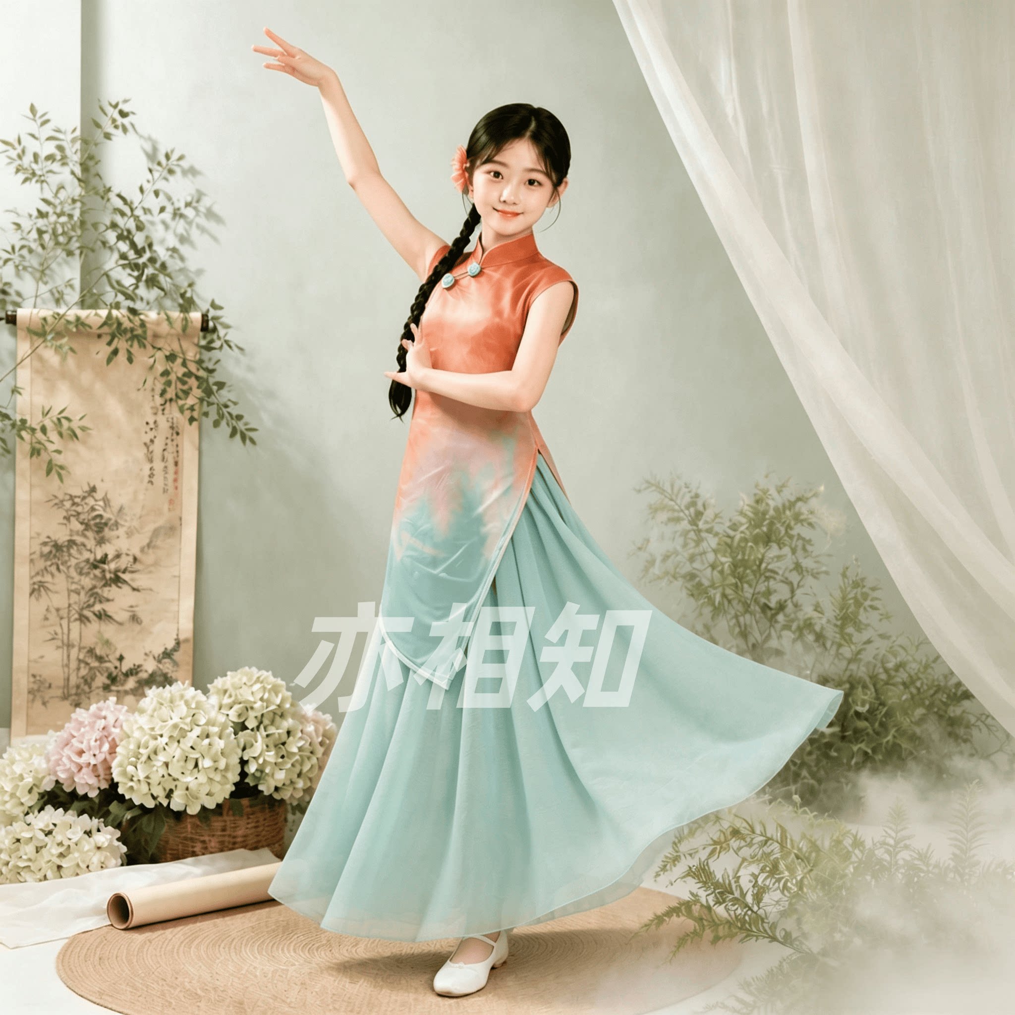 女童古典舞飘逸纱衣演出服图片