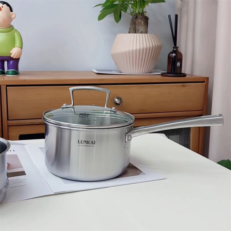 出口牛货 18/10不锈钢单把手小奶锅辅食锅泡面锅小蒸锅单柄小汤锅