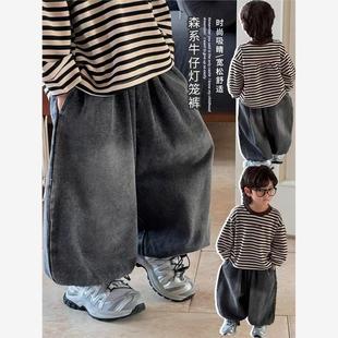 儿童牛仔裤一体绒秋冬季2025新款宝宝灯笼裤男童裤子加绒加厚棉裤