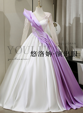 悠洛姌演出服新款白色重工刺绣显瘦礼服舞台表演艺考独唱演出服