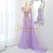 2025悠洛演出服实拍紫色水袖 鱼尾显瘦礼服独唱舞台美声长裙 长款