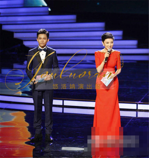 定制周涛主持人礼服女长款颁奖礼服五分袖演出服婚礼司仪主持礼服