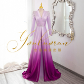 悠洛姌演出服新款 渐变紫色深V显瘦礼服舞台表演艺考声乐表演