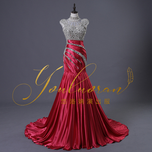 实拍抖音同款主持人张杰红色鱼尾款礼服 女艺考学生长裙美声民歌