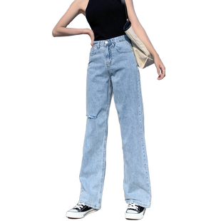 阔腿破洞牛仔裤女2026年新款夏季高腰显瘦直筒宽松秋款泫雅拖地裤