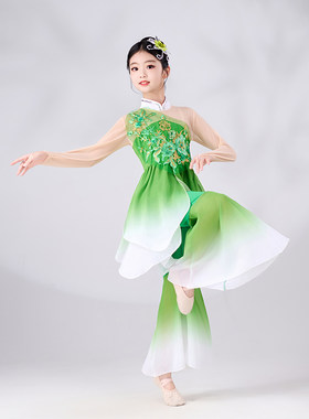 女童古典舞蹈演出服绿色套装新款