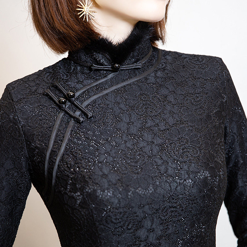 黑色旗袍2021年新款年轻款改良唐装高端气质冬季加绒加厚保暖长袖