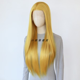 亮泽金发前蕾丝全头假发鸡屎黄Cosplay高温丝显白自然整顶假发套