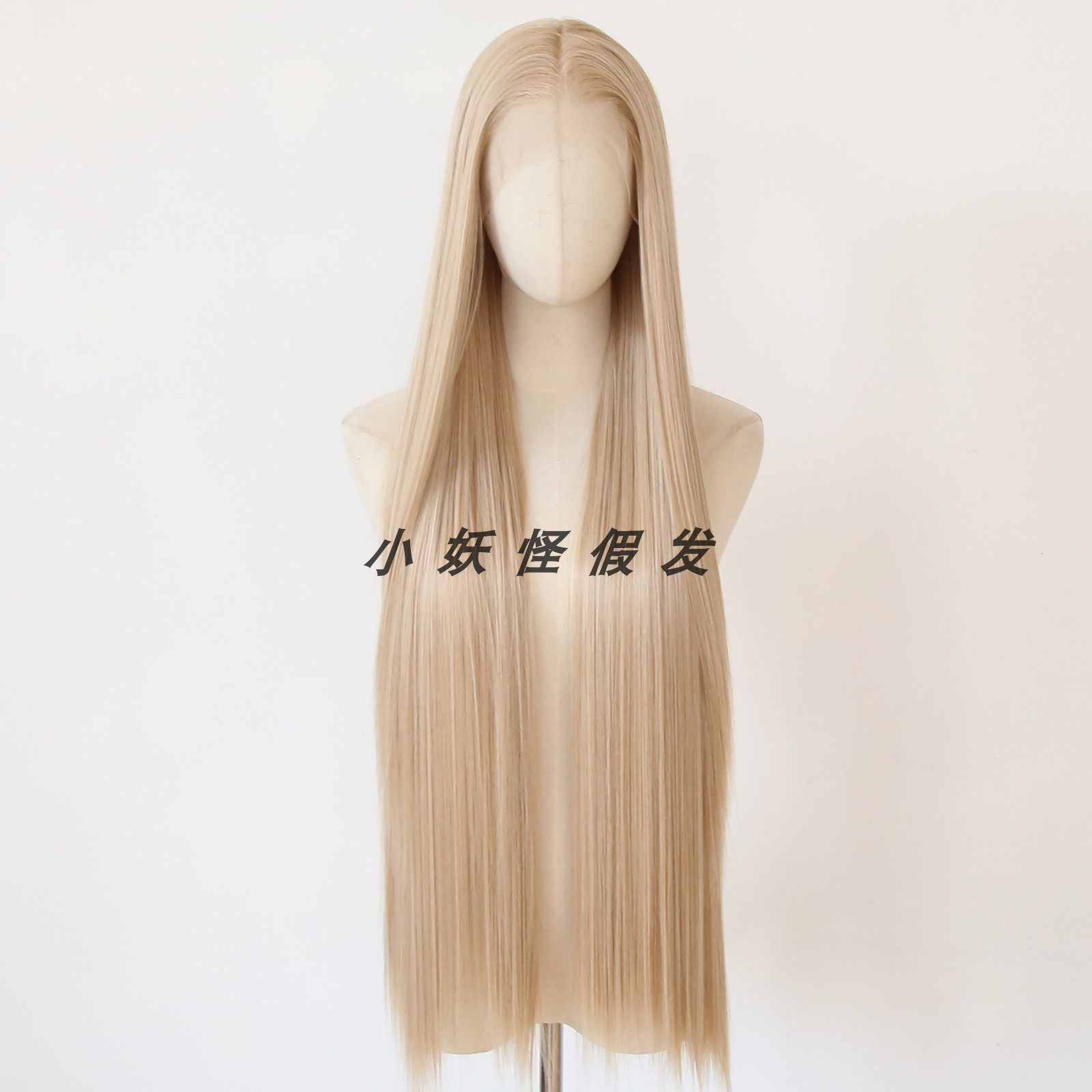 亚麻金前蕾丝化纤高温丝大蕾丝假发套金棕色1米超长直发整顶假发