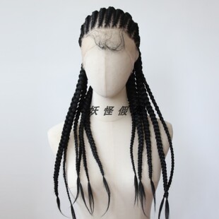 地垄沟粗脏辫黑色全蕾丝玉米须手编化纤高温丝三股脏辫整顶假发套