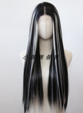 黑色挑染白金色前蕾丝欧美风亚裔自然逼真显白高温丝整顶假发套