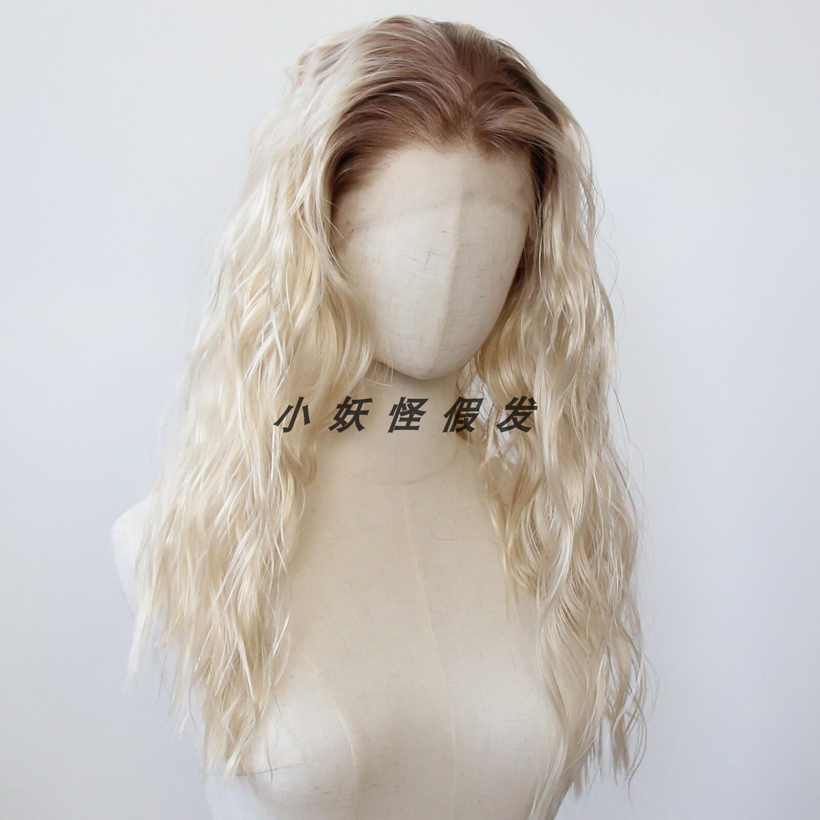 棕色渐变浅金色短发波浪前蕾丝化纤大蕾丝高温丝假发欧美整顶假发