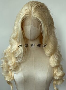 金色前蕾丝化纤大蕾丝高温丝假发显白欧美金发大波浪卷发整顶假发