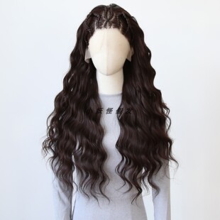 黑茶棕细玉米辫深波浪卷前蕾丝地垄沟脏辫高温丝波西米亚整顶假发