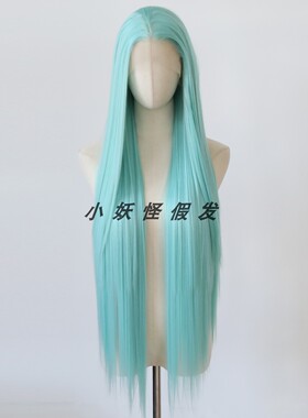 1米长薄荷绿色前蕾丝全头假发初音COS超长直发高温丝整顶假发套