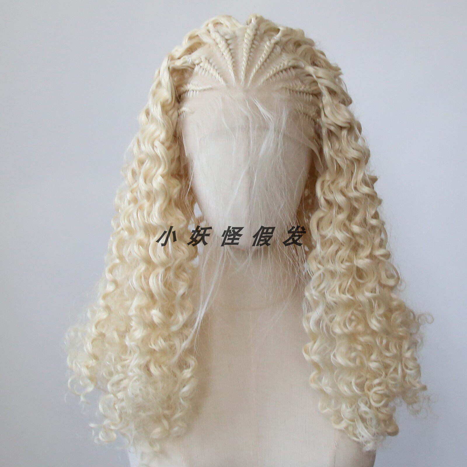 金色前蕾丝地垄沟脏辫高温丝拉美卷金黄手编粗脏辫小卷整顶假发套