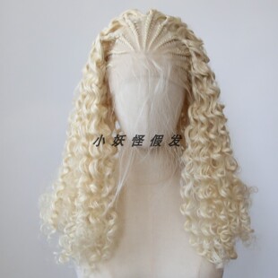 金色前蕾丝地垄沟脏辫高温丝拉美卷金黄手编粗脏辫小卷整顶假发套