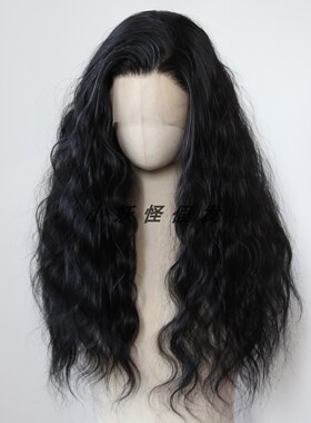 自然黑色前蕾丝化纤高温丝全头假发欧美风自然木马卷发整顶假发套
