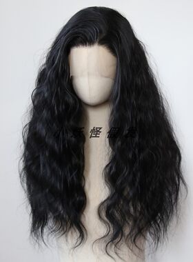 自然黑色前蕾丝化纤高温丝全头假发欧美风自然木马卷发整顶假发套