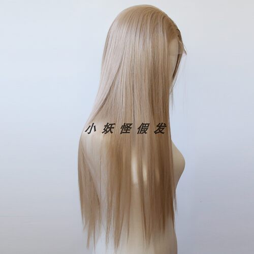 奶茶灰日本高温丝T型蕾丝分缝Ins女团假发米金色长直发整顶假发套