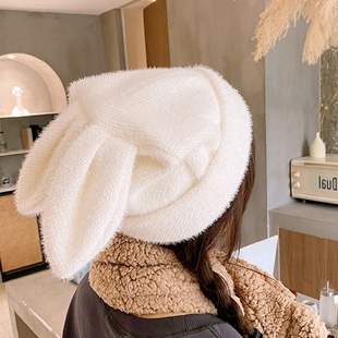 软fufu小奶兔耳朵针织毛线帽甜美可爱日系学生毛茸茸冬季堆堆帽子