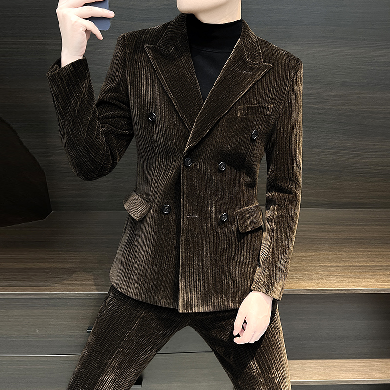 西装男套装秋冬2025新款高级感商务正装双排扣休闲西服外套1115h