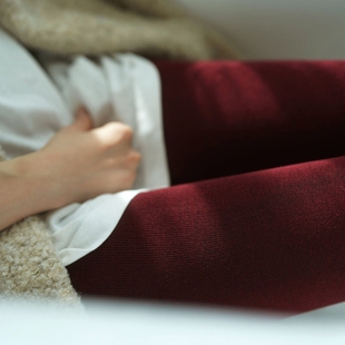 复古酒红色羊毛混纺针织带脚型打底袜连裤 袜显瘦美腿哑光中厚秋季