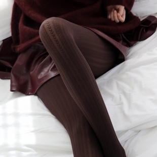 打底裤 袜女春秋款 袜美腿提花显瘦丝袜 复古竖条纹天鹅绒连裤 新品