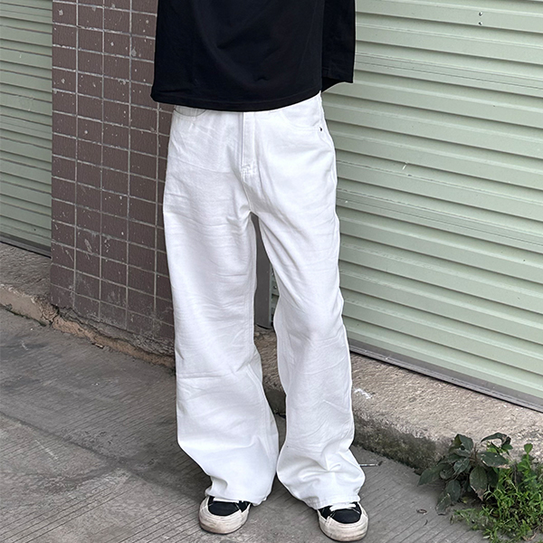 白色街头直筒嘻哈vibe长裤牛仔裤