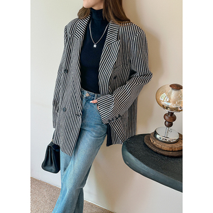 显瘦百搭休闲西装 韩版 条纹廓形西服春秋新款 外套气质款 双十一