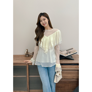 仙气喇叭袖上衣显瘦藏肉穿搭自带温柔滤镜通勤约会拍照先灵动气质