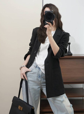 日系文艺亚麻西装 宽松廓形肌理感棉麻外套通勤休闲小西服