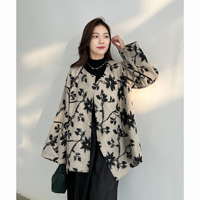 「工厂店」新中式水墨印花外套女2024新款国风高级感气质显瘦上衣