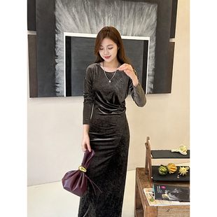 醋酸丝绒新中式 连衣裙女软糯垂坠自带高级光泽亲肤不沾身修饰身形