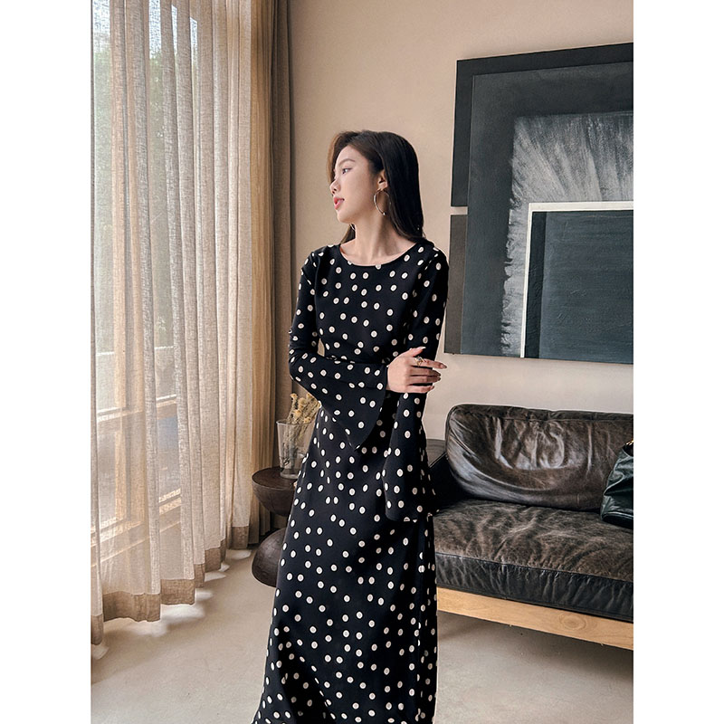 「工厂店」16mm双绉法式复古波点斜裁收腰连衣裙修身显瘦气质长裙