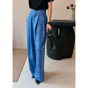 【双十一】竹叶提花阔腿裤女高腰显瘦垂感飘逸通勤度假百搭款优雅