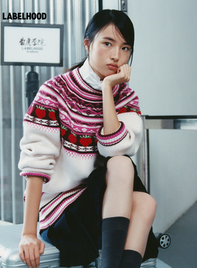 【SALE】【Nan Knits】蕾虎草莓熊提花套头衫百搭秋冬气质上衣女