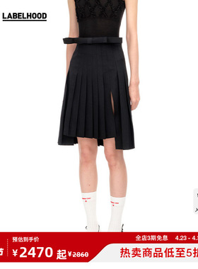 【SHUSHUTONG】蕾虎设计感立体蝴蝶结高腰法式百褶开衩A字半裙女